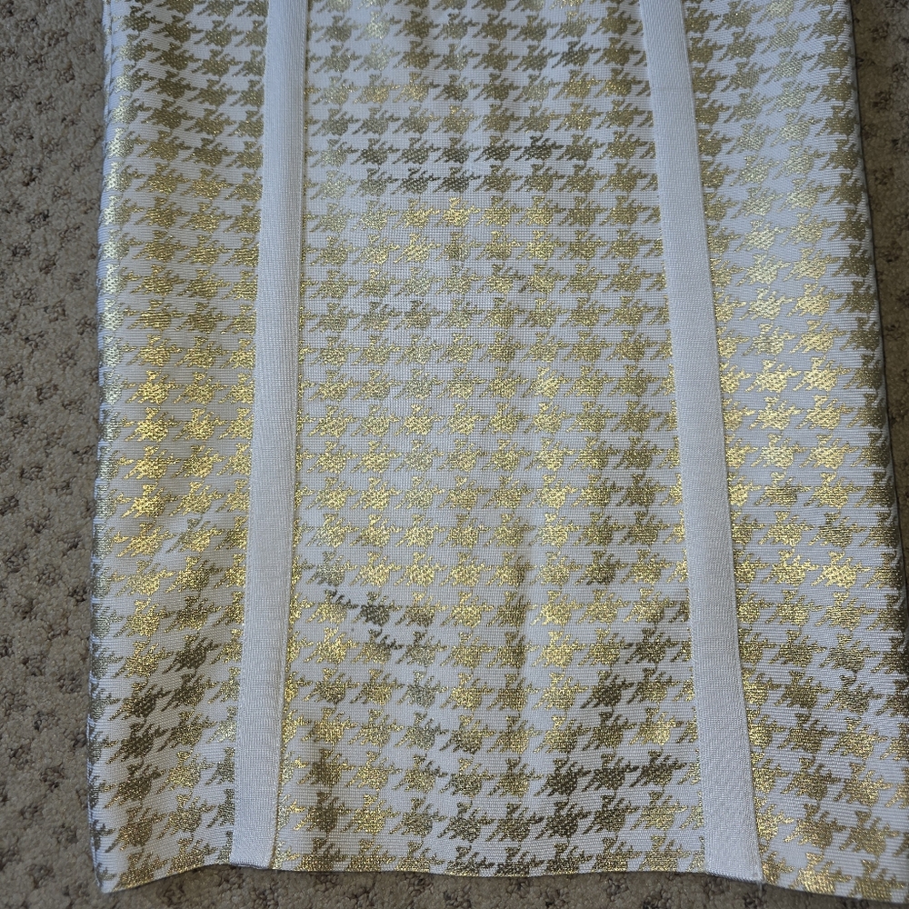 Gold Herringbone Pattern Bodycon Strapless Dress - image 4